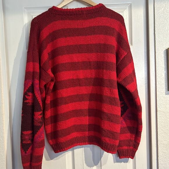 Fenn Wright & Manson Red Pink Striped Southwest 90s Sweater - Picture 6 of 7